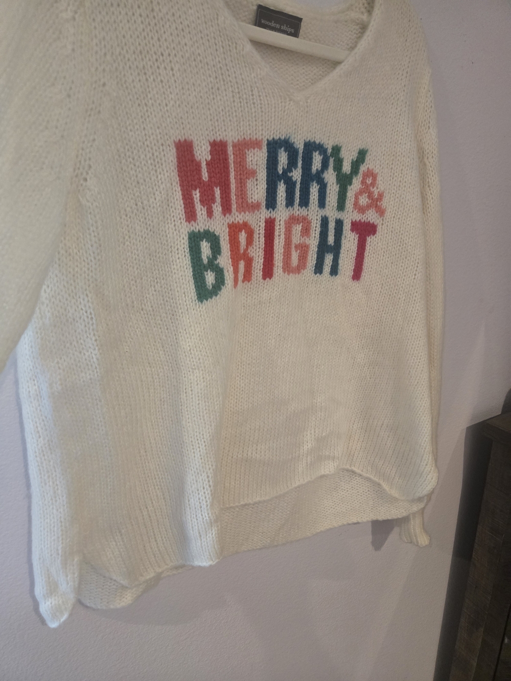 Cream V-Neck 'Merry & Bright' Sweater
